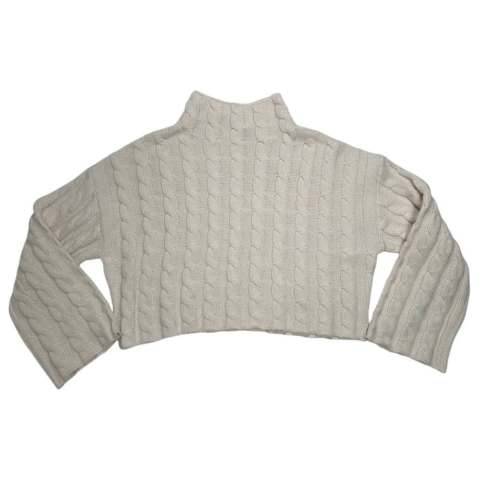 ASTR the Label Cream Sloan Cropped Cable Knit Sweater Womens Size M